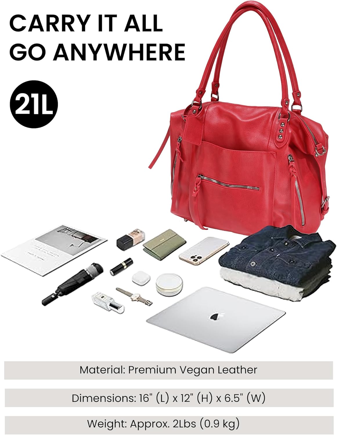 Womens Large Tote Bag for Women 21L Hobo Vegan Leather Handbags Crossbody Purse with Adjustable Strap - Image 4