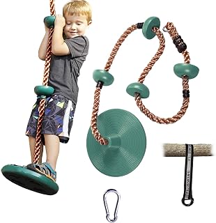 REDCAMP Columpios de cuerda de escalada, asiento de columpio de disco de plástico resistente para niños y adultos con correa para colgar y ganchos a presión, color verde