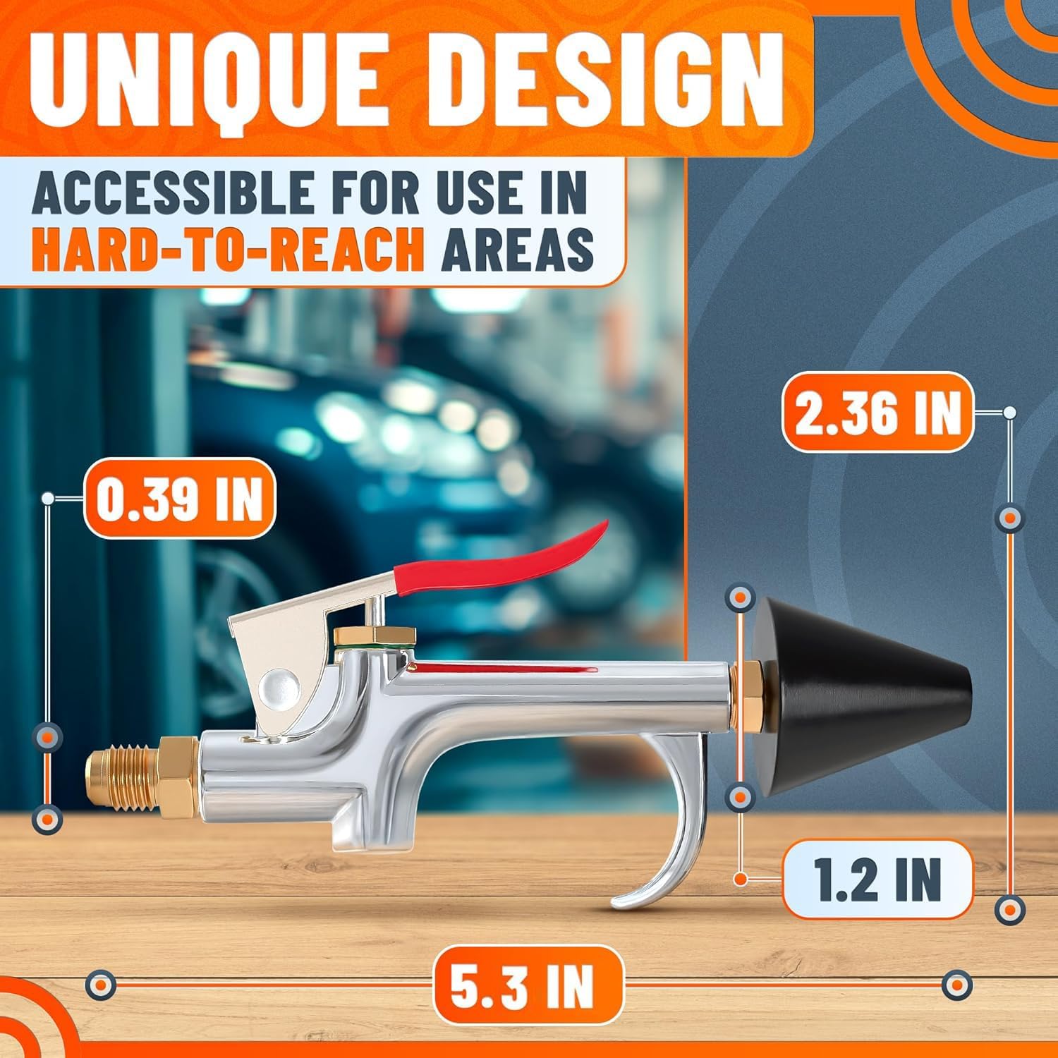 Stainless Steel Air Compressor Nozzle Attachment with 0.39" Connection and Adjustable Airflow to Clean Dust and Debris - 5.3" Air Nozzle Blow Gun for Compressor with Rubber Tip for Focused Blow-Off