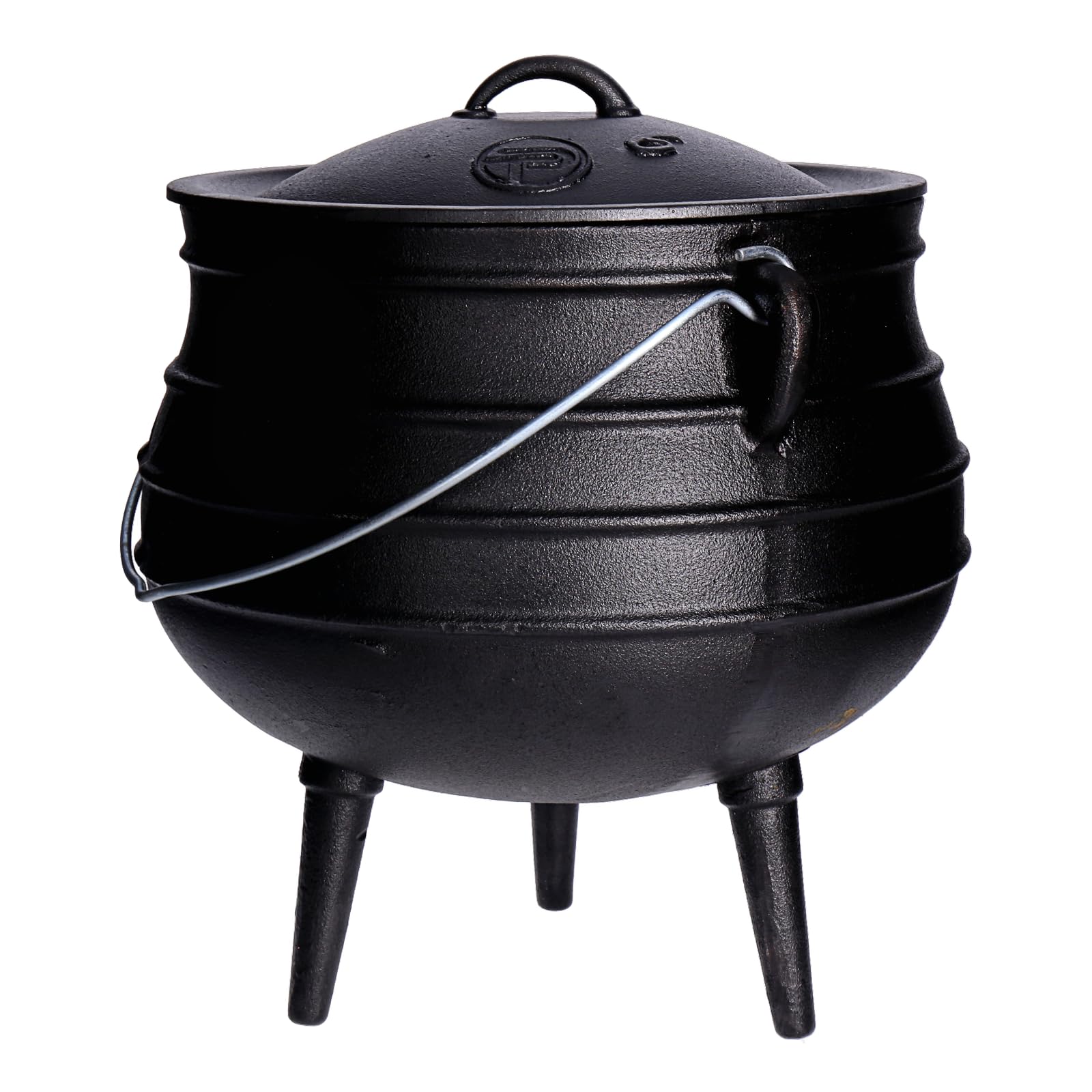 TP BBQ Potjie Hervidor de fuego sudafricano de hierro fundido, horno holandés con tapa y pies, cacerola para cocer, cocinar como accesorio de camping para cocinar al aire libre, aprox. 14 litros