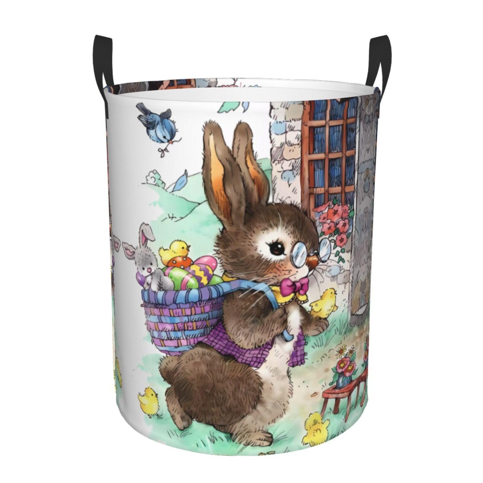 S Circular Hamper Easter Bunny Print for Dirty Clothes