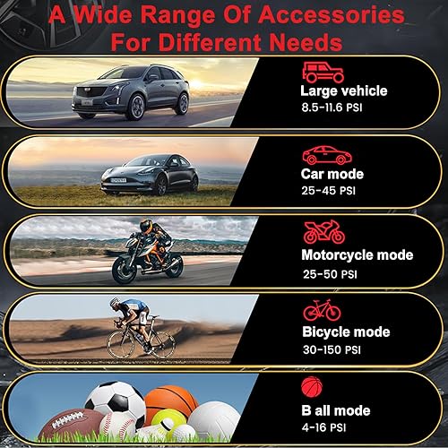 Miniatura 6 de Compresor de aire portátil para inflador de neumáticos, bomba de aire de neumáticos de 150 PSI para neumáticos de automóvil, compresor de aire