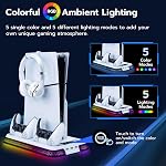 Mcbazel RGB Cooling Stand for PS5, Dual Controller Charger & Fast Charging Station with 3 USB Ports, Headphone Hook, Adjustable Cooling Fan for PS5/PS5 Slim/PS5 Pro
