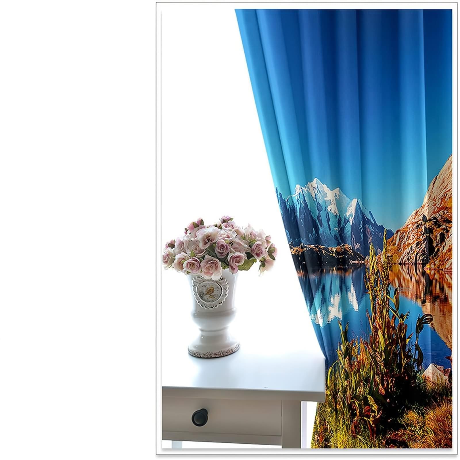 Rideau Occultant Fenetre Cuisine, Rideau Bleu Paysage du Lac Snow Mountain Polyester Lot de 2 204x138cm