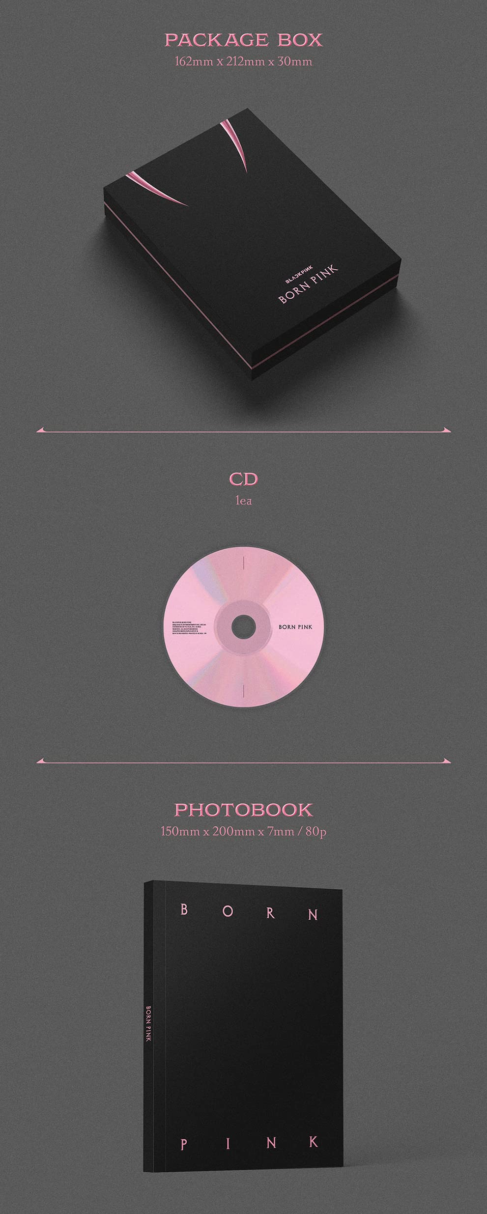 BLACKPINK - [BORN PINK BOX SET ver.] (PINK Version) 2nd Album CD+Photobook+Envelope+Lyrics Paper+Large Photocard+Postcard+Instant Films+Selfie Photocard+(Extra BLACKPINK 5 Photocards+Pocket Mirror)