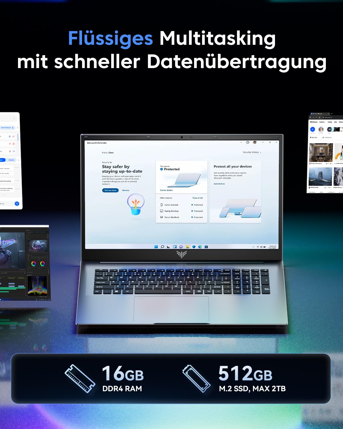 ACEMAGIC 18,5-Zoll-FHD-Laptop, Ryzen 4300U-Prozessor mit bis zu 3,7 GHz, 16 GB RAM, 512 GB M.2-SSD, 18,5-Zoll-Business-Laptops, unterstützt WLAN 5, BT 5.0, 3 × USB 3.2, Zwei Lautsprecher