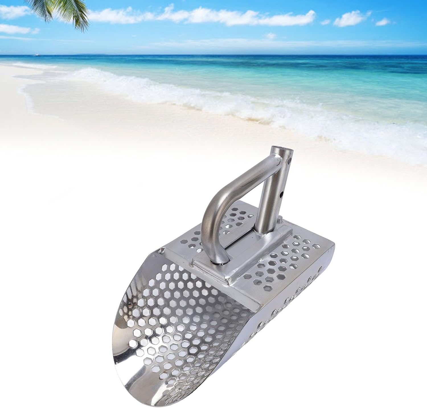 AUNMAS Metal Detector Scoop, Stainless Steel Sand Scoop for Metal Detecting, Sand Sifter Shovel with Detachable Handle for Underwater Treasure Metal Detection