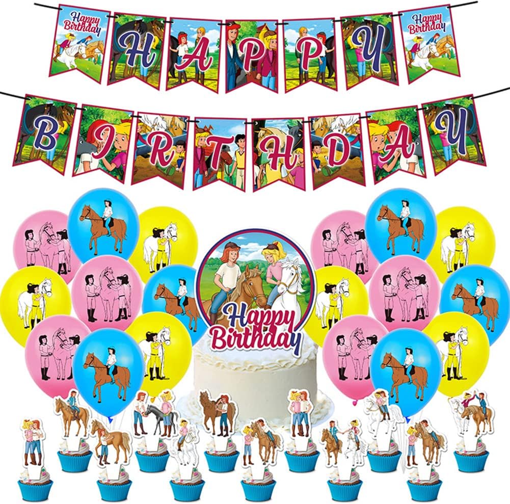 Bibi and Tina Party Decoration Bibi and Tina Balloons Set Happy Birthday Banner Birthday Party Cake Decoration for Kid Bibi & Tina Themed Birthday Party Supplies