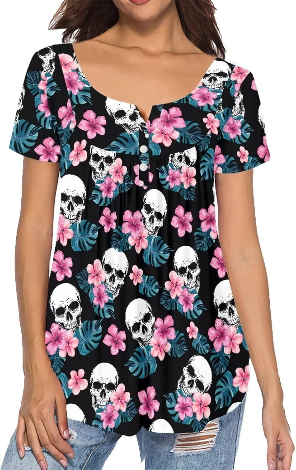 Binienty Casual Women's Tops Summer Short Sleeve T Shirts Hide Belly Tunic Comfy Dressy Blouses Leggings