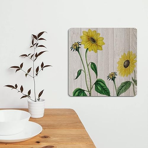 Miniatura 5 de Letrero de metal de 12 x 12 pulgadas con diseño de girasoles de granjas de otoño, diseño retro de metal de grano de madera, diseño floral, pintura