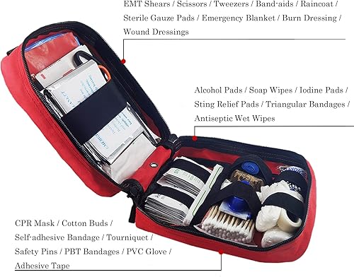 Vista 4 de Carlebben EMT Pouch MOLLE Ifak bolsa táctica MOLLE Medical First Aid Kit Utility Pouch (con suministros médicos rojo)