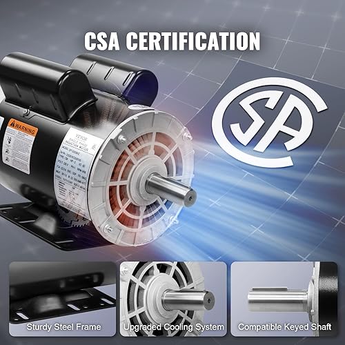 Miniatura 5 de VEVOR Motor de compresor de aire de 5 HP, motor eléctrico de 3450 RPM, 230 V 22 amperios, eje con llave de 78 pulgadas, marco de 56 Hz, longitud del