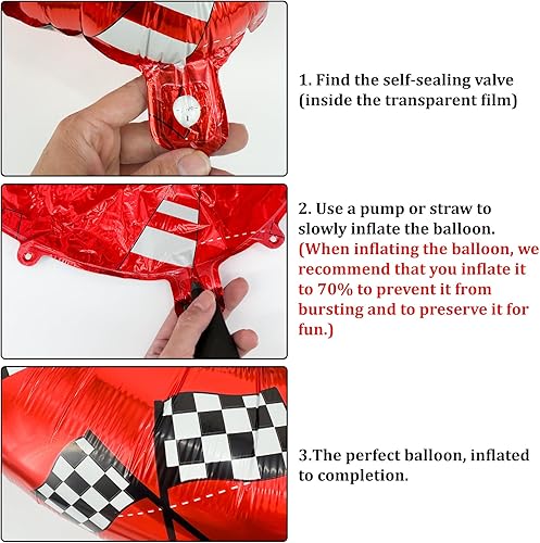 Vista 5 de Minyu Globos de papel de aluminio con temática de carreras, con un diseño de bandera a cuadros en blanco y negro con elementos de coche de carreras