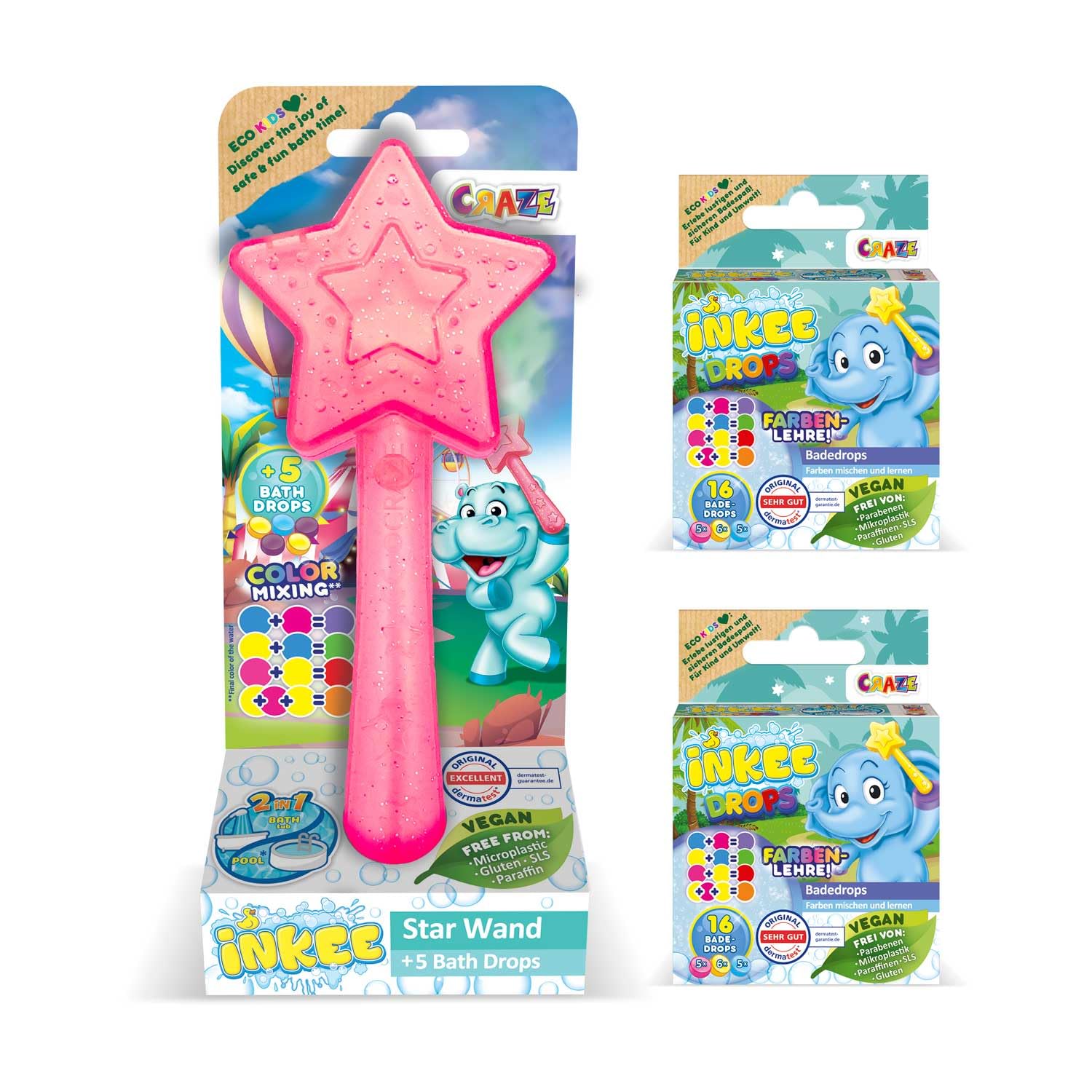 INKEE Bacchetta a Stella con 37 Bombe da Bagno per Bambini al Profumo di Fragola – Set con Bath Bombs e Sali da Bagno Effervescenti – Ottima Idea Regalo per Bambini