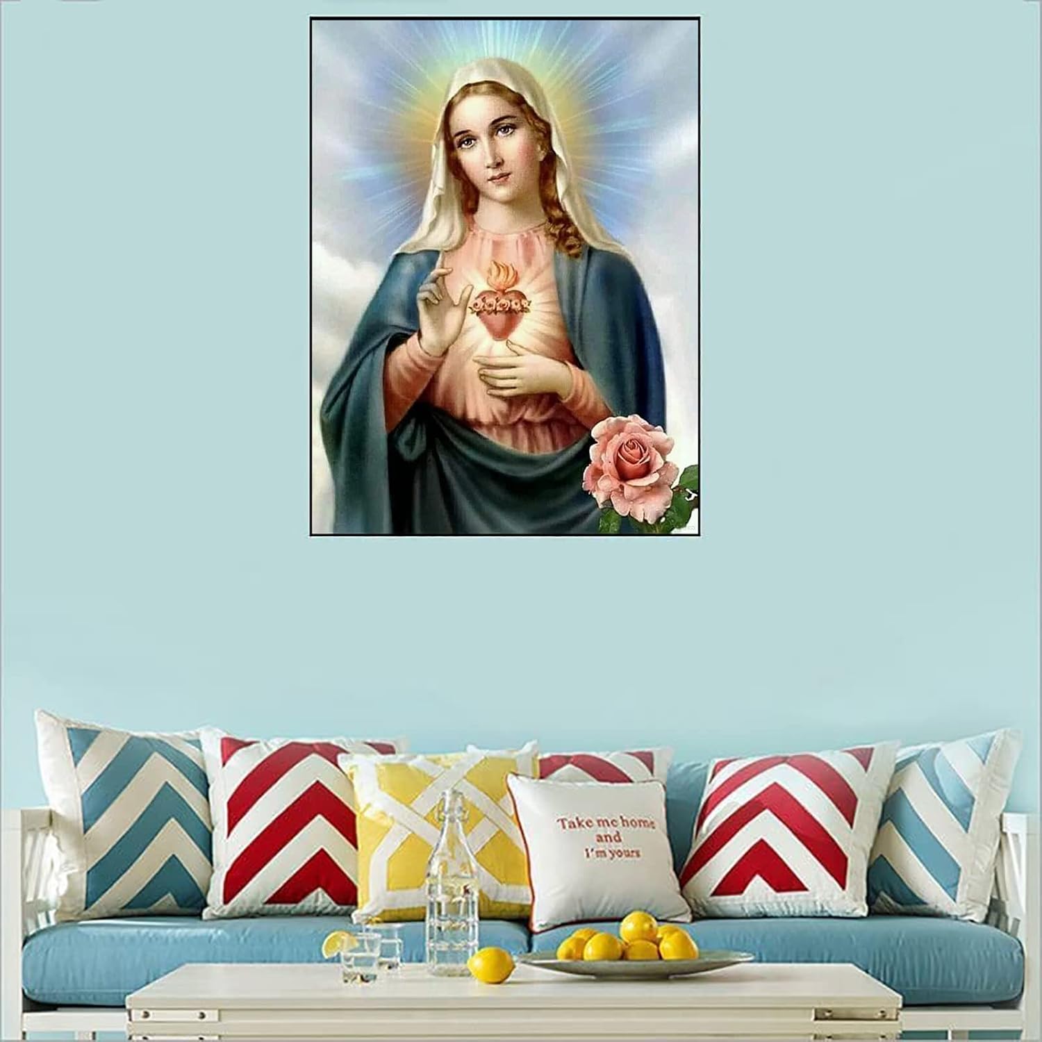 5D Diamond Painting Kits Religious Full Drill Round Beads Diamond Art Virgin Mary Goddess Gems Stone Cross Stitch DIY Diamond Painting by Number Kits Wall Decoration 12x16 Inch