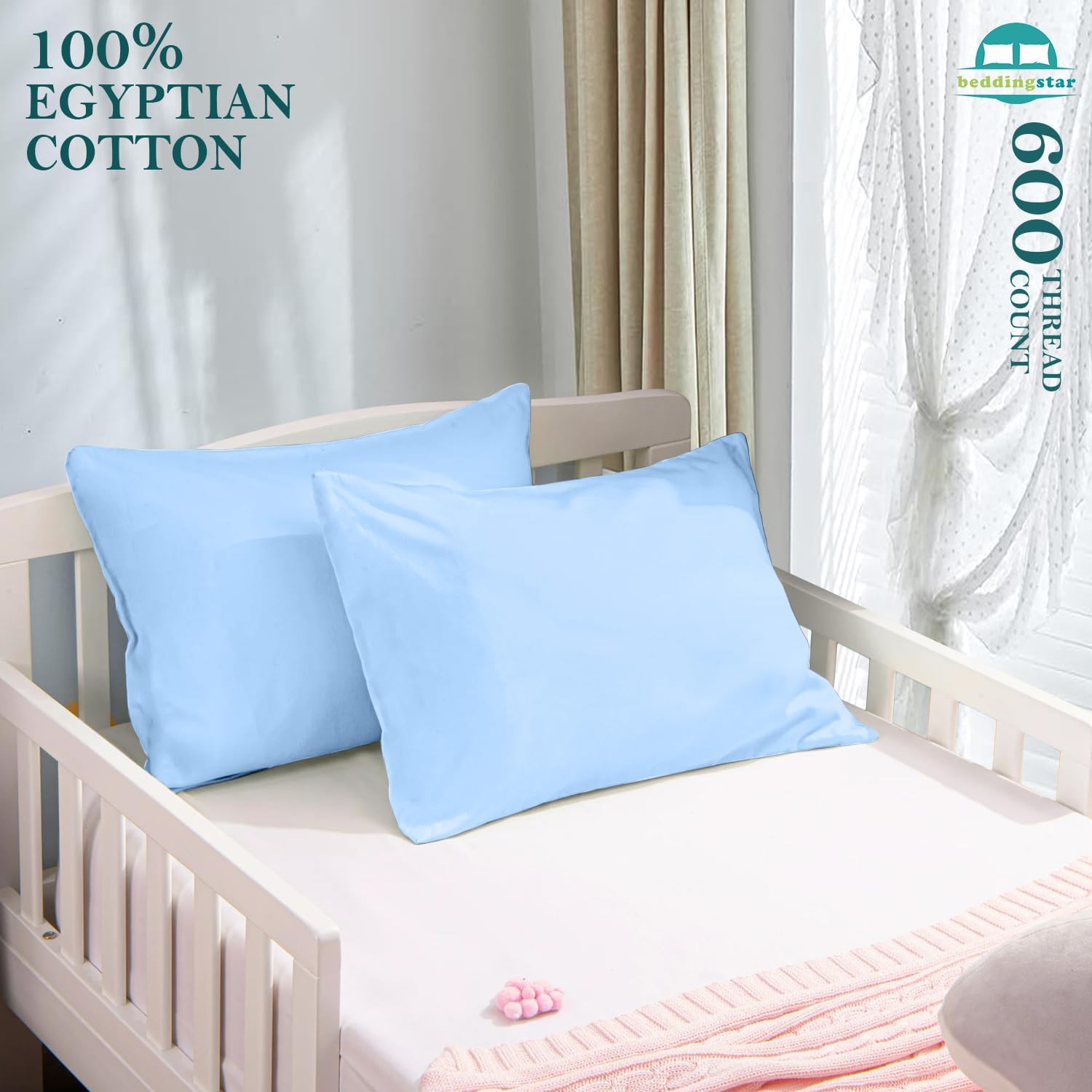 Toddler Travel Pillow Cases 12x16 Set of 2 Light Blue 100% Egyptian Cotton image 2