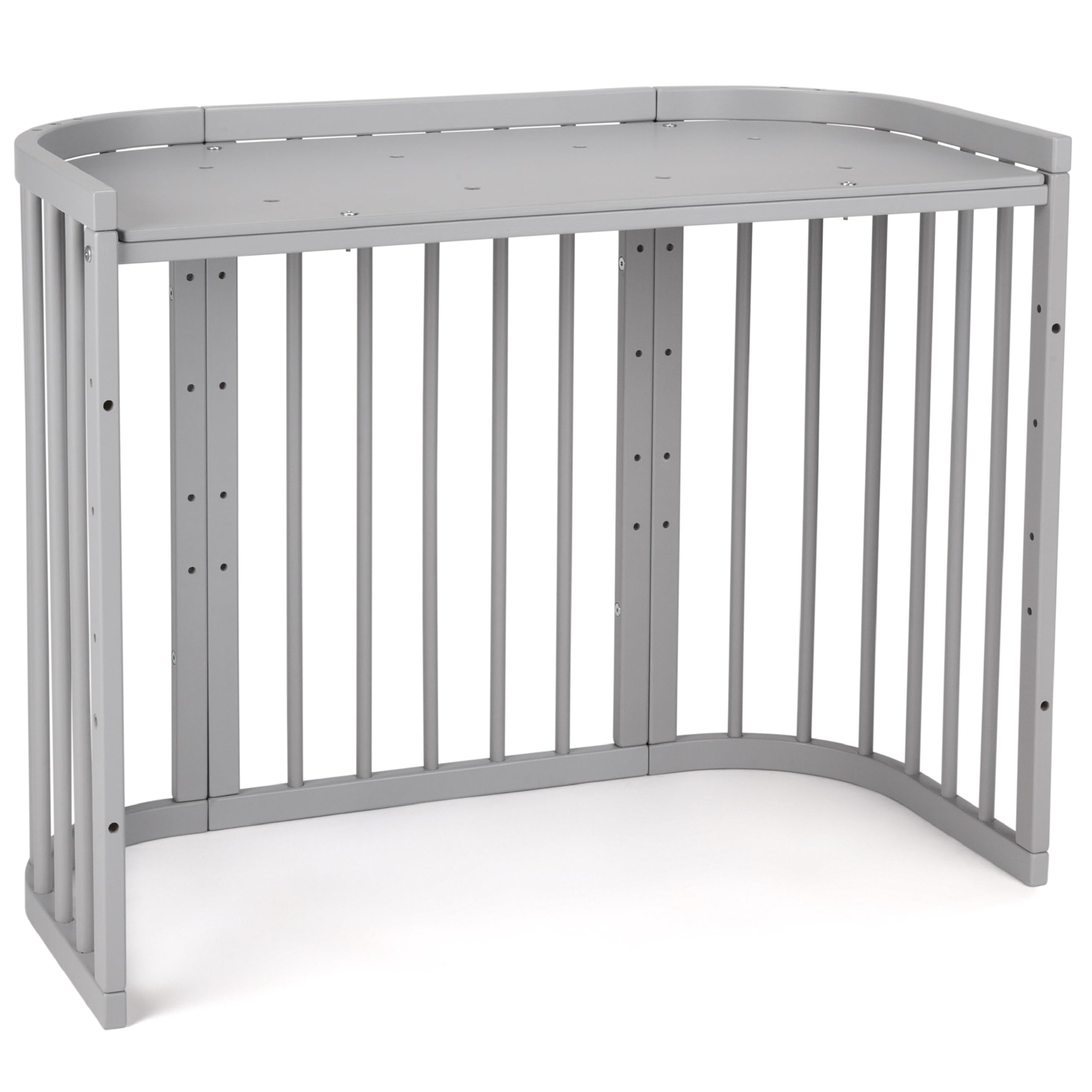 waldin Babybett 5in1, Beistellbett aus Holz, Matratze, Belüftet, Grau | Belüftet, Boden 5-fach verstellbar, Mitwachsend, Wiegefunktion optional