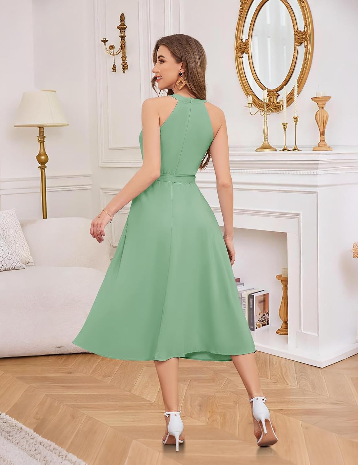 Bbonlinedress Women Halter Chiffon Wedding Cocktail Bridesmaid Summer Dress Formal Beach Prom Party Maxi Flowy Sun Dress - Image 3