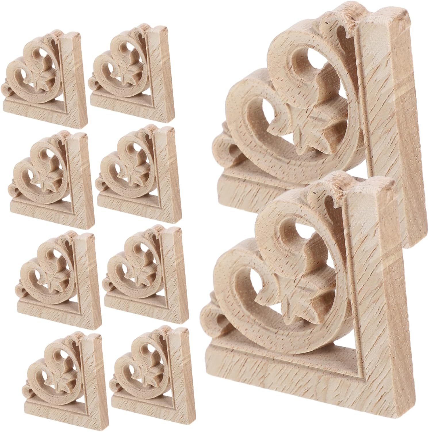 DOITOOL 10pcs Decorative Solid Wood Carved Appliques Unpainted Corner Onlays for Furniture Cabinet Doors Home Decor Trim Embellishments