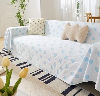 Homxi Protector de Sofa 1 Plaza,210x180CM,Funda Sofá Patrón de Flores Fundas Seda Helada Sofa Azul Protector de Sofa