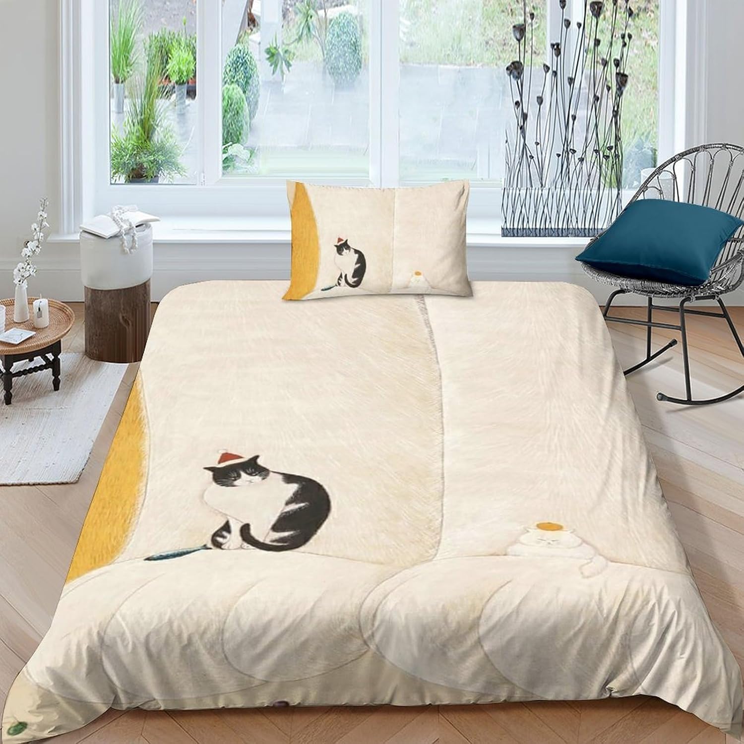 LENTLY Cat Illustration Children's Bed Linen Print Microfibre Duvet