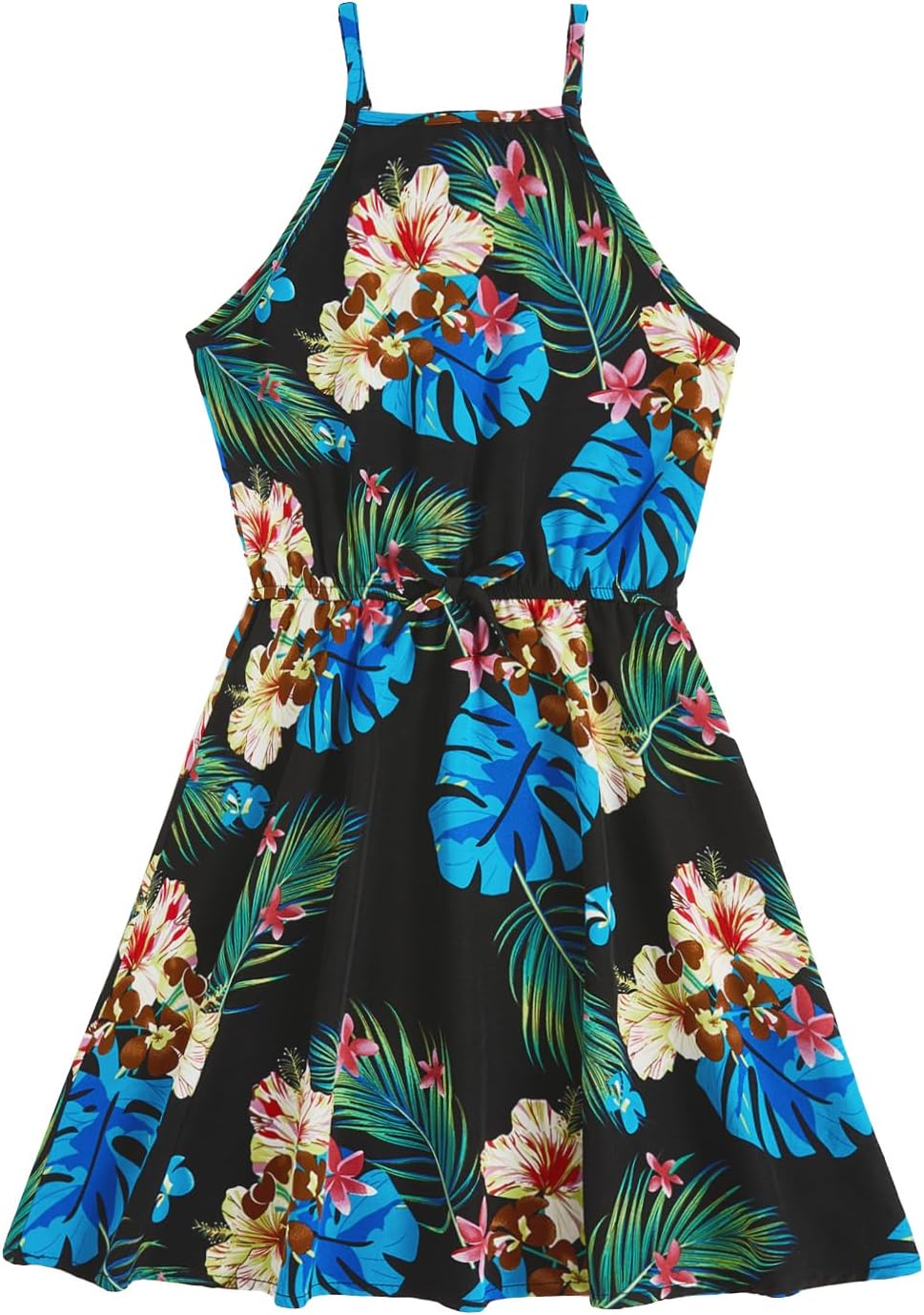 OYOANGLE Girl's Casual Boho Floral Print Sleeveless A-Line Swing Cami Hawaiian Dress Sundress