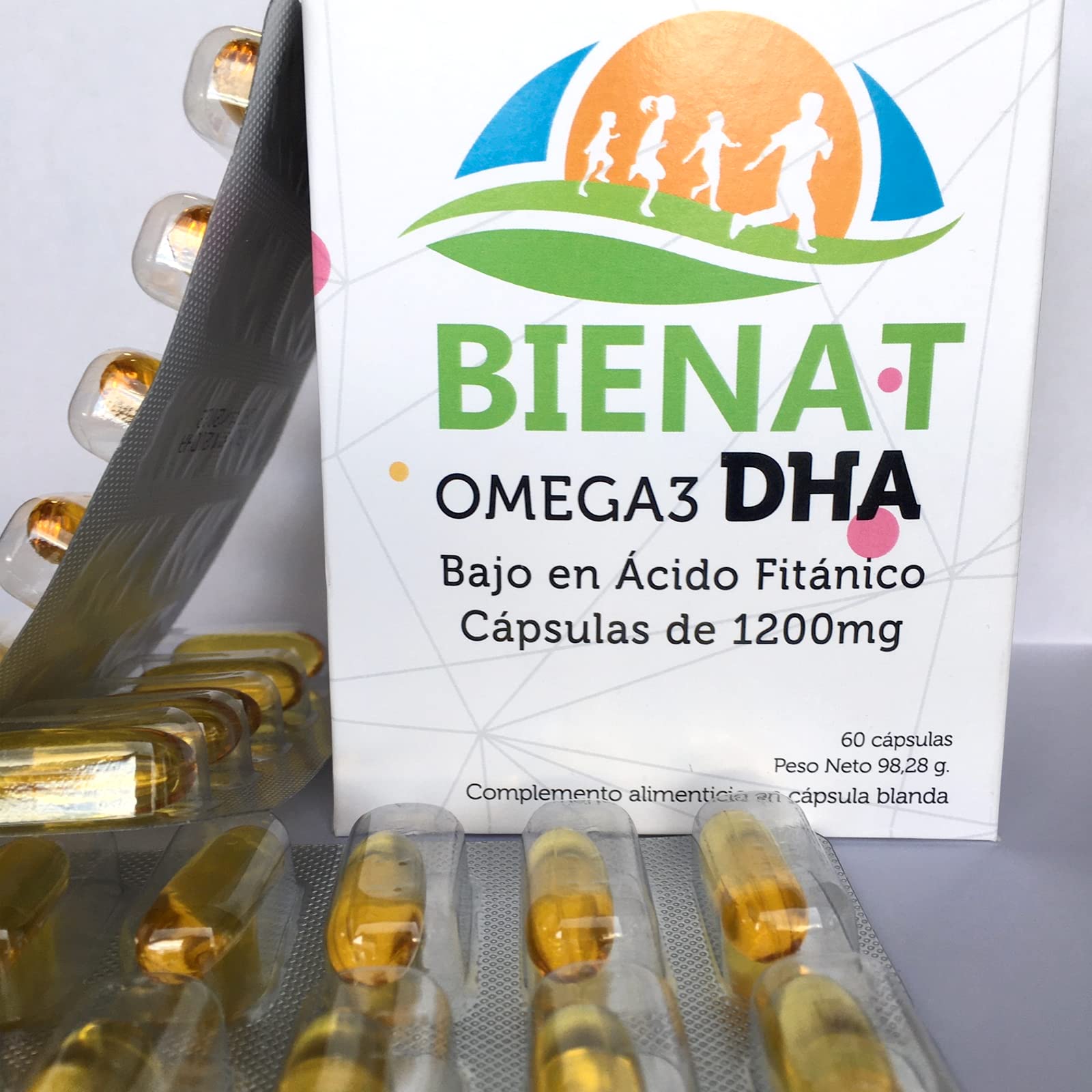 Bienat Omega 3 DHA 1200mg 60 Cápsulas Blandas – Omega 3 1200mg por cápsula – DHA 1080mg por Cápsula con 85% de Pureza – Vitamina E Natural (60 Cápsulas)