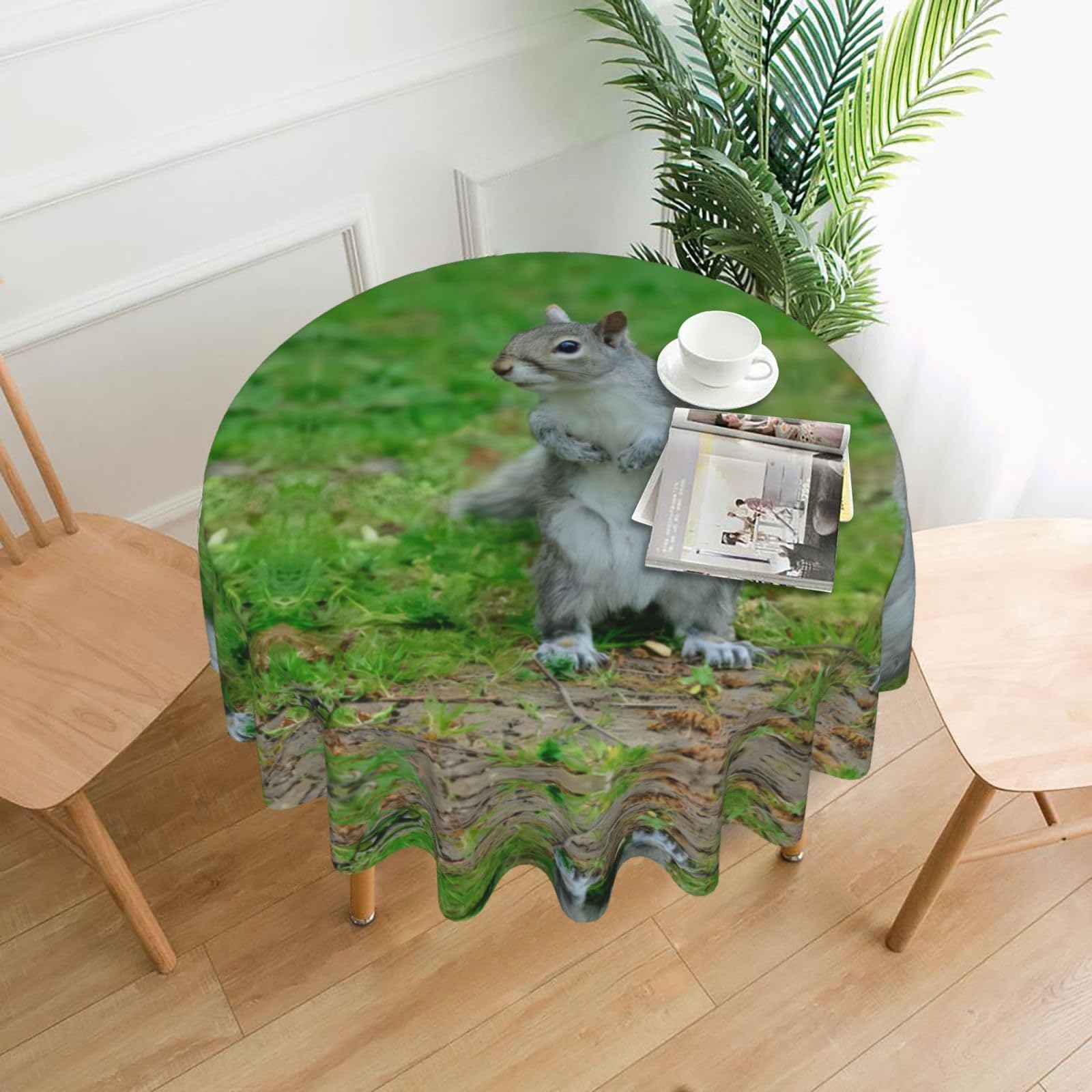 WHJSSF Squirrel Prints Round Decorative Table Throw 60 Inch – Waterproof Table Cover for Dining, Coffee Tables, and Outdoor Events