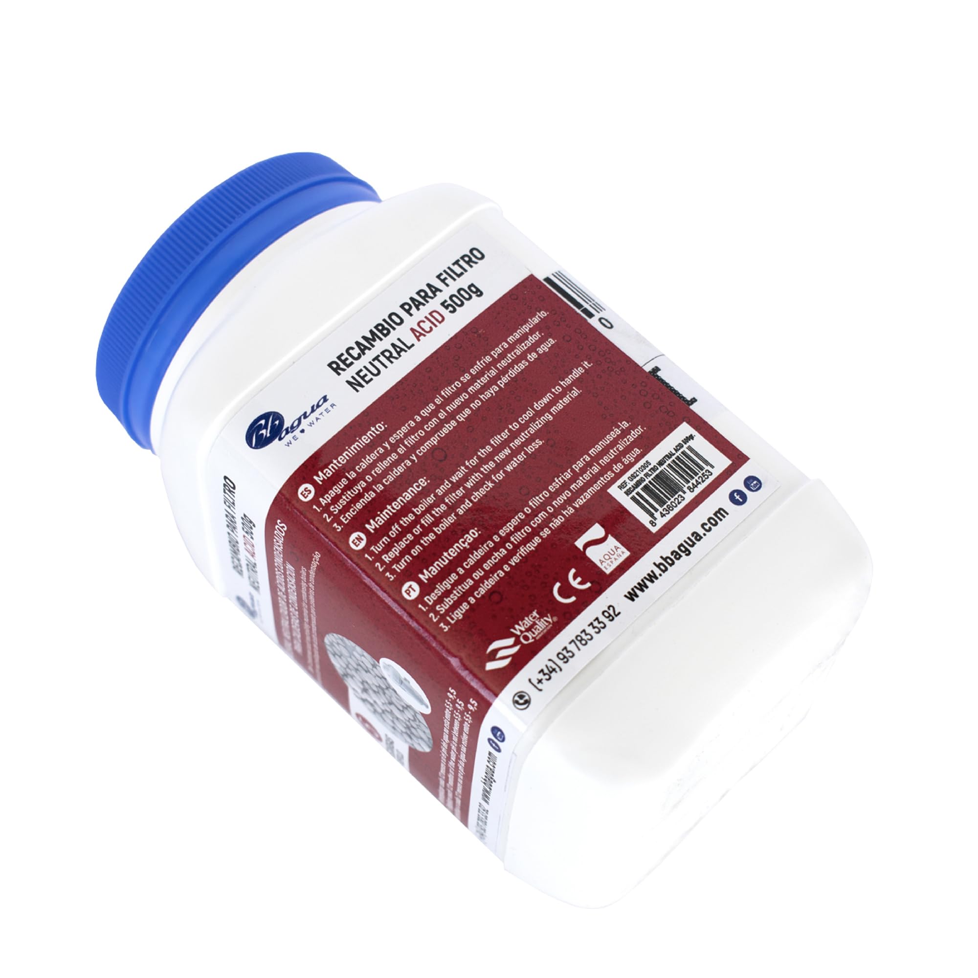 Material Neutralizador de Ácido Condensados para Caldera de Condensación. Recambio para Filtro Neutral Acid de la marca Bbagua. Envase de 500 Gramos. Bbagua.