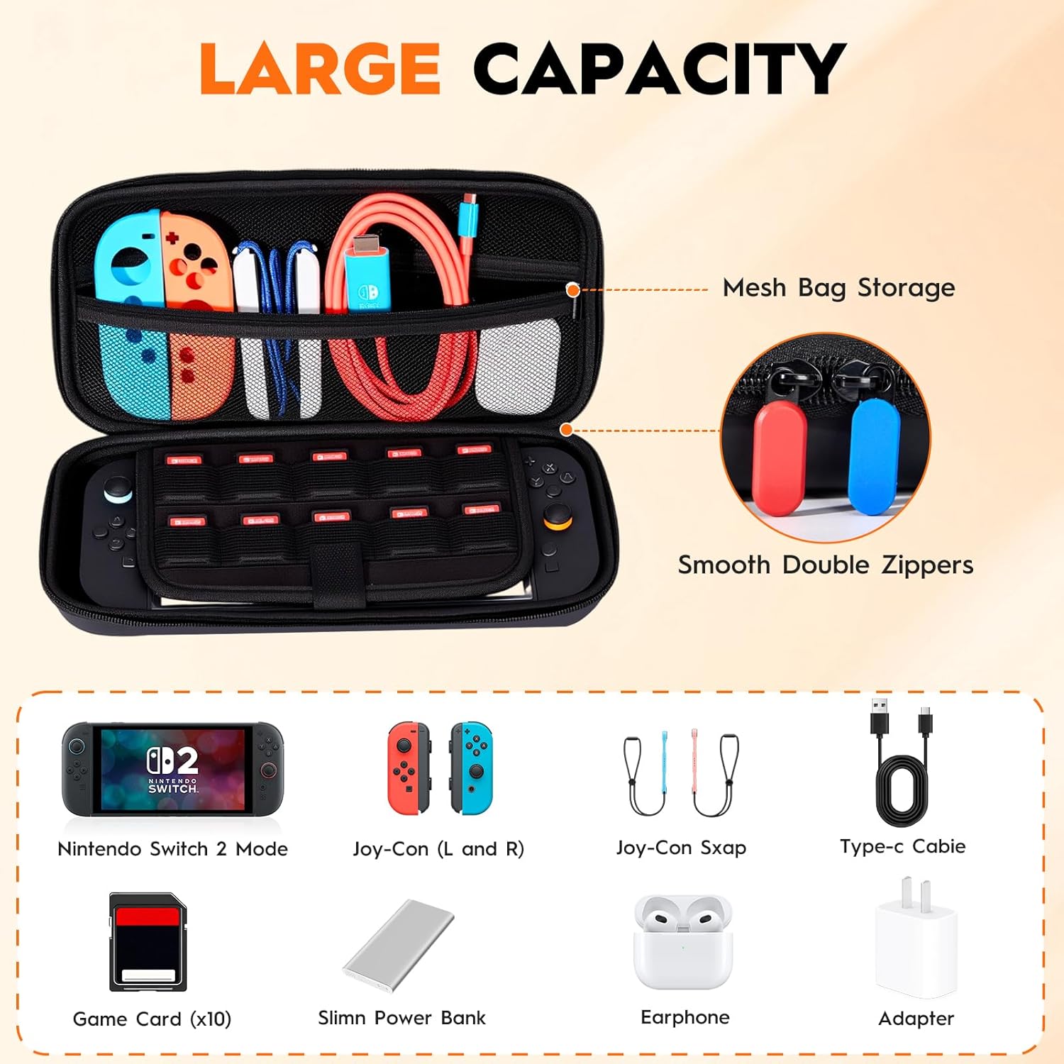 Carrying Case for Nintendo Switch 2 (2025), Large All in One Hard Travel Cases with Game Card Slots, Portable Case Storage Bag Protective Pounch for Nintendo Switch 2 Console and Accessories -Black - Image 4