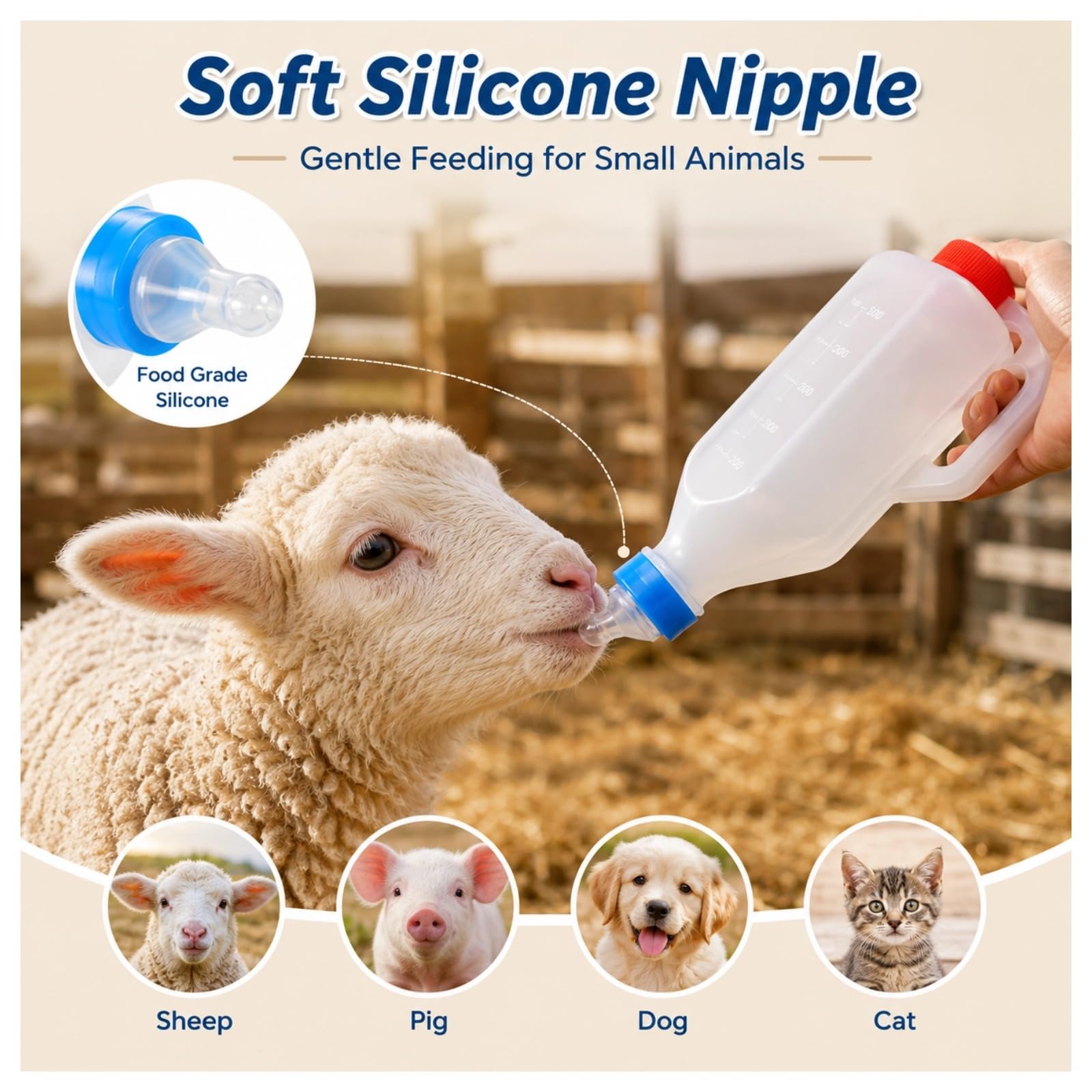 5 Stück 500 ml Lamm-Futterflasche, verdickte Ziegenmilch-Futterflaschen, zum Aufhängen auf dem Kopf stehend, Milchflasche mit Schnuller, Hänge-Griff für Ziege, Lamm, Rehkitz, nigerianische