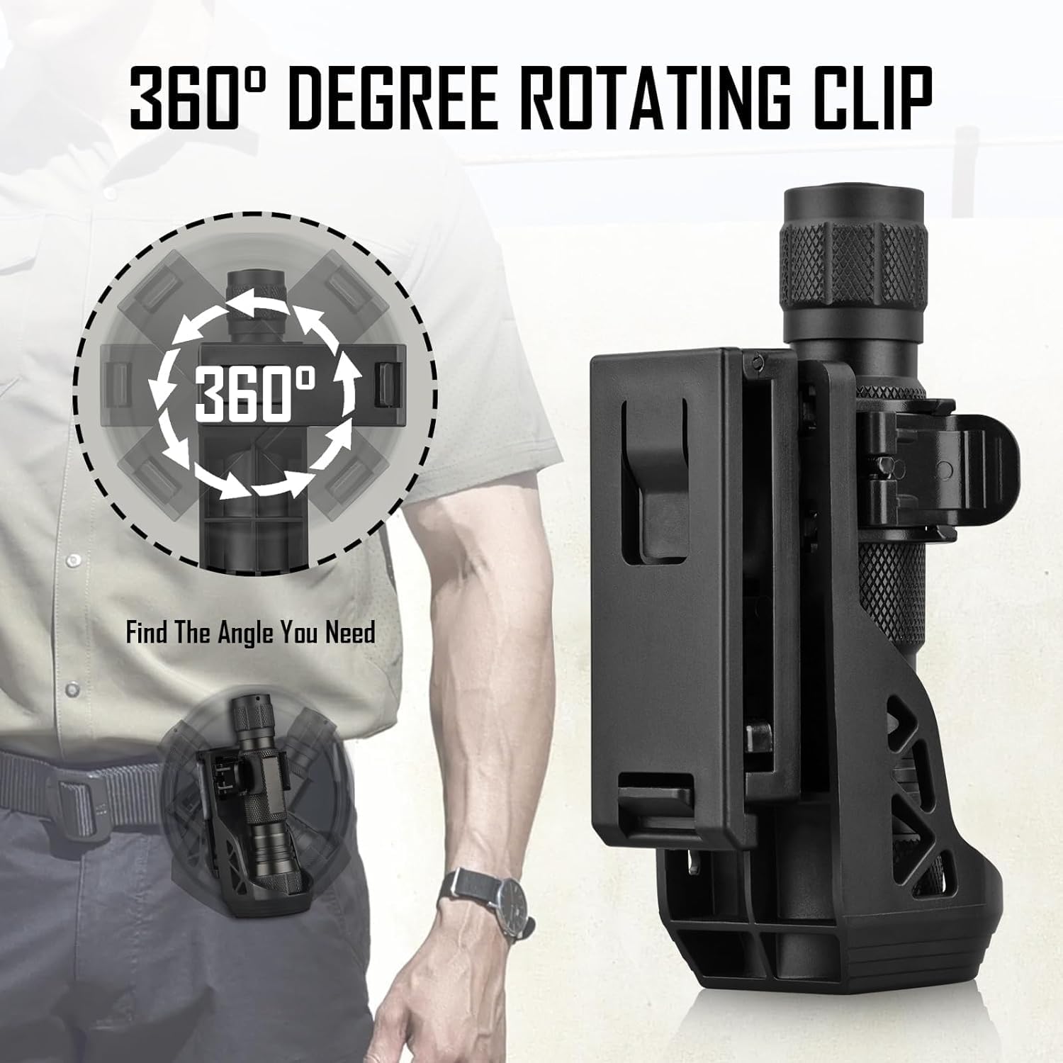 ULTRAFIRE W66 Taktische Taschenlampe Holster, Drehbarer Taschenlampenhalter für Dienstgürtel, Taschenlampenhalterung mit Hebel Seitenverschluss System, für Taschenlampen mit 0,9"-1,2" Durchmesser, 2PC