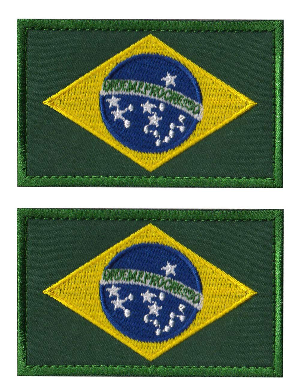 AliPlusAliPlus 2 PCS Brazil Flag Patches Embroidered Tactical Military Morale Patch Applique Fastener Hook and Loop