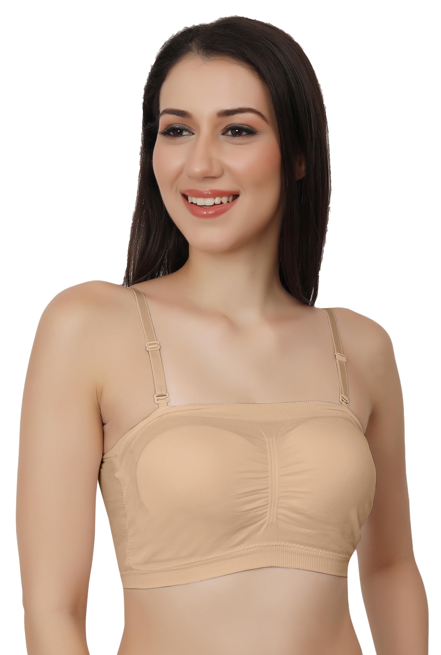 Fabluk® LuxeTouch Wirefree Padded Bandeau (Tube) Bra with Detachable Straps - Nylon Elastane Blend for Ultimate Comfort (Designed in Europe)