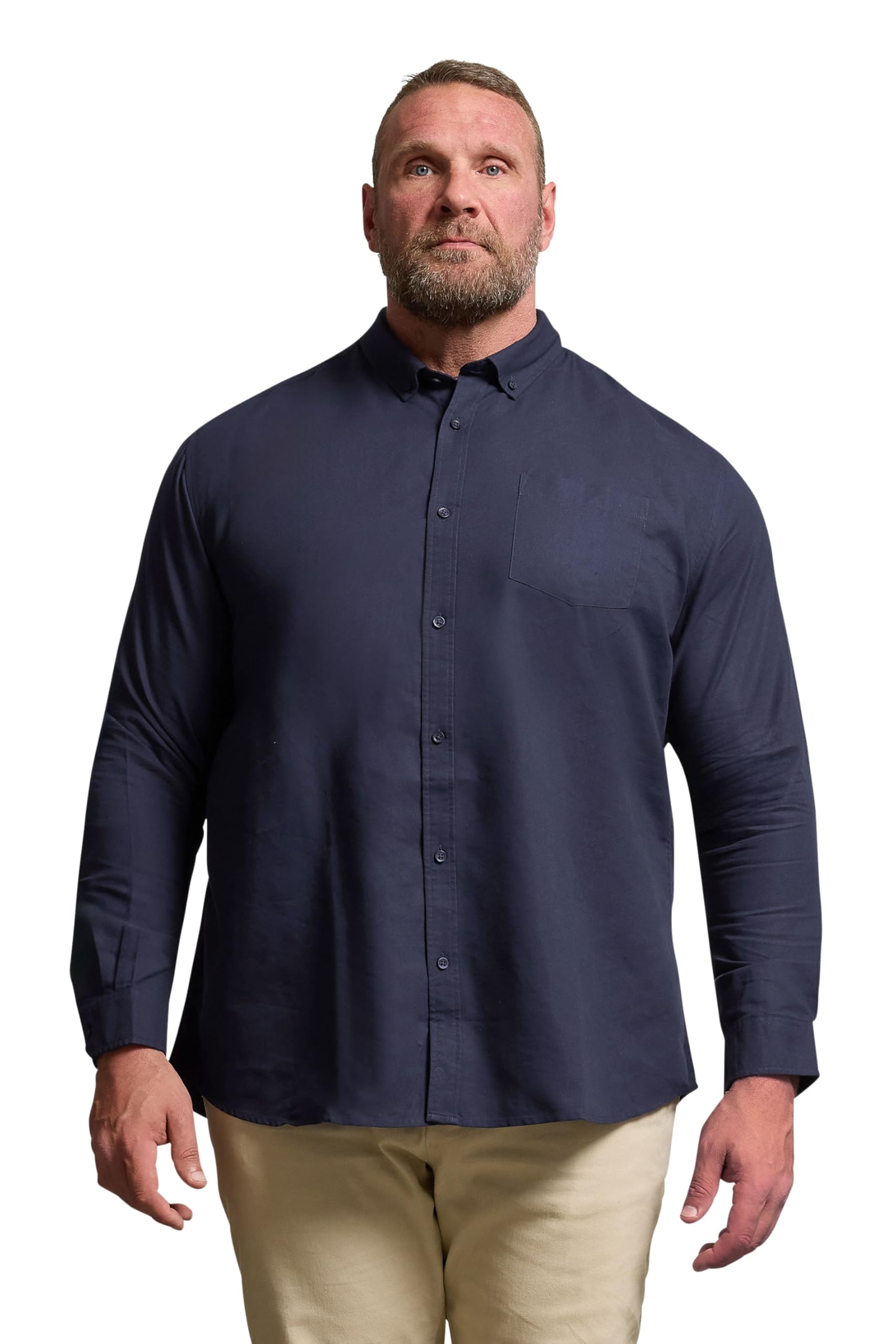 BadRhino Big & Tall Blue Long Sleeve Oxford Shirt - Men's - Plus Size Curve