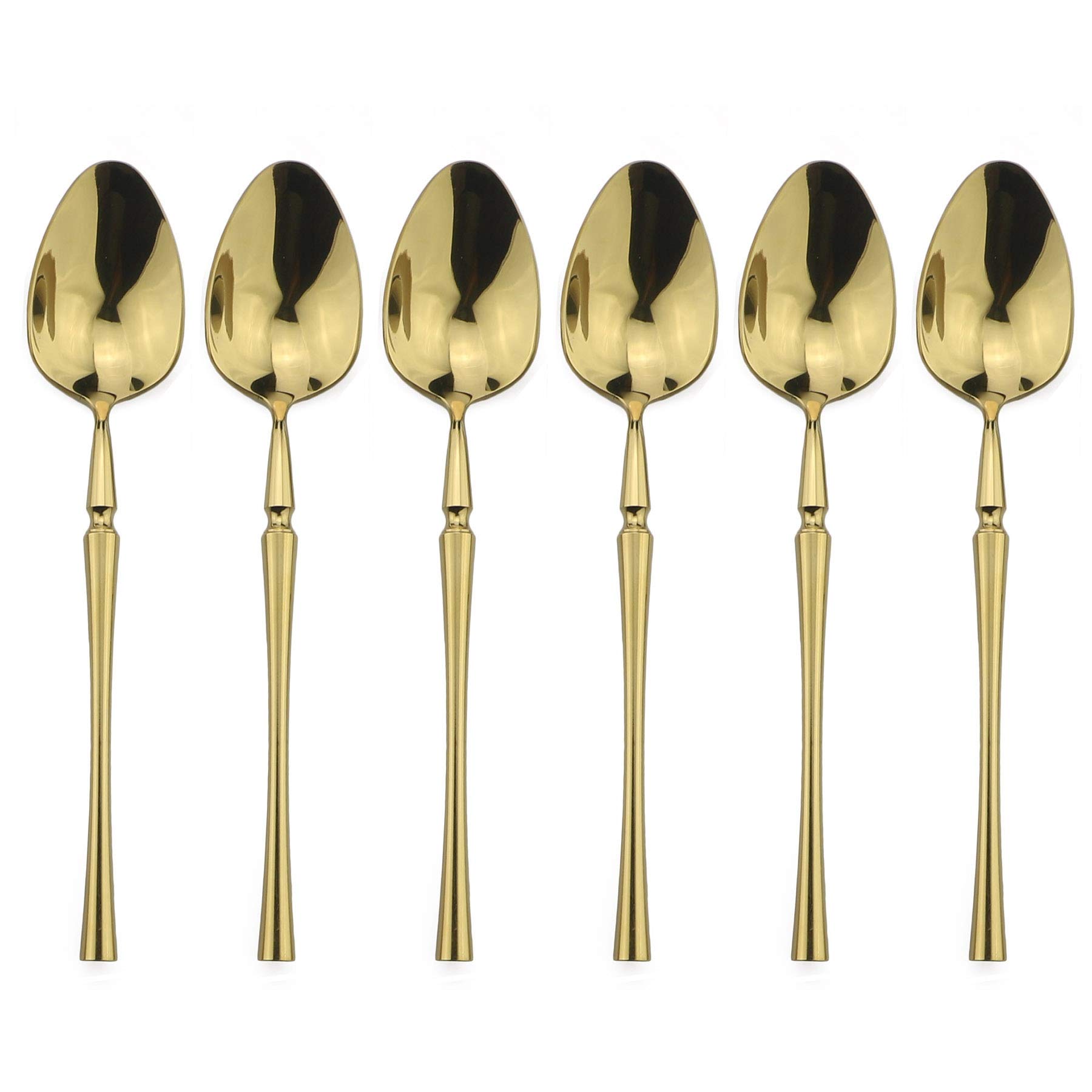 BRIIEC 6-Piece Gold Dessert Salad Spoon Set, 18/10 Stainless Steel Silverware Flatware Spoon, Appetizer Dessert Spoons, Mirror Finish Dishwasher Safe