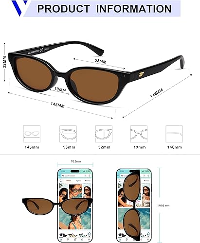 Miniatura 5 de VANLINKER Gafas de sol polarizadas semiovaladas retro para mujeres y hombres, estilo de los años 90, estilo vintage y estrecho, marco rectangular