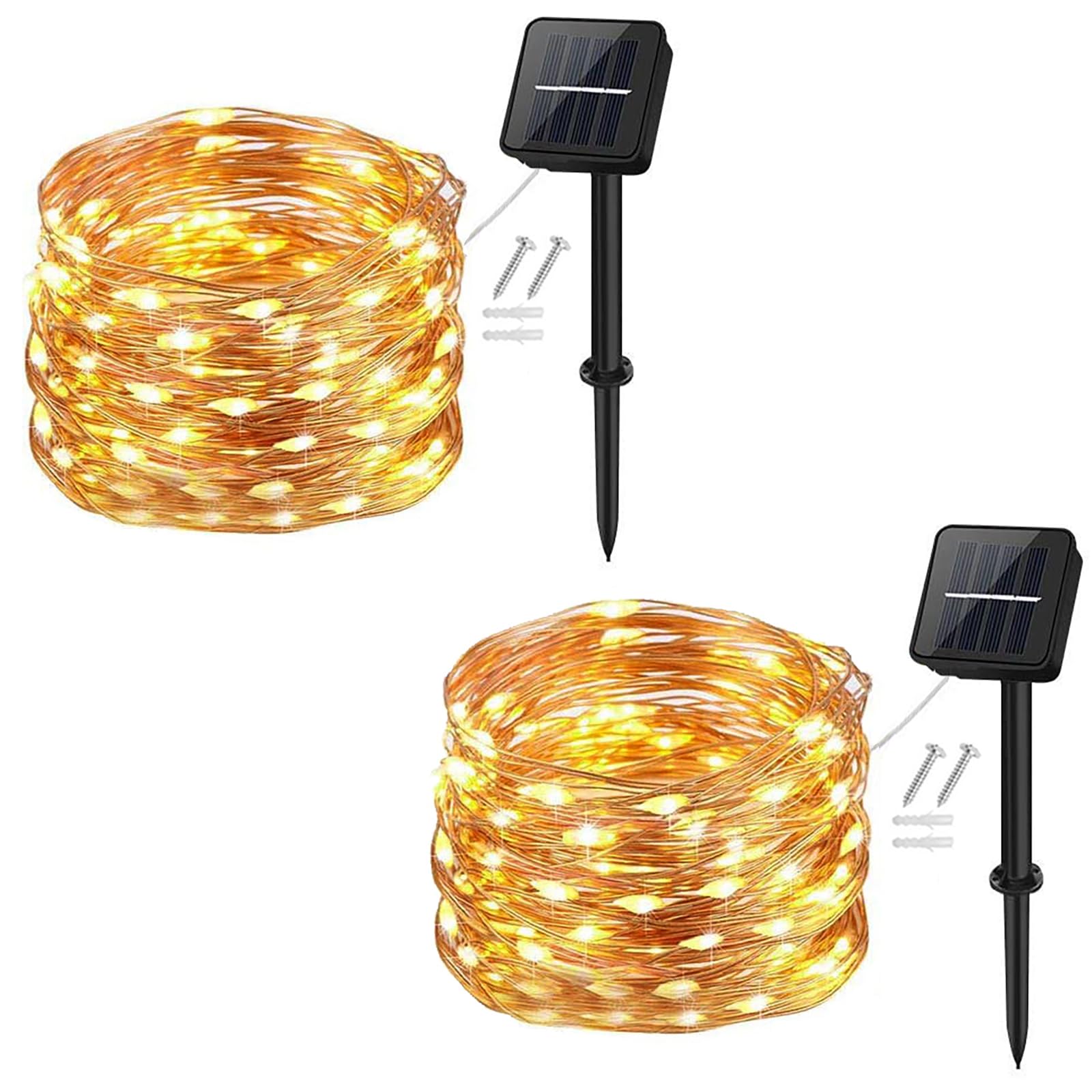 cshare [2 Stück] Solar Lichterkette Aussen, 50LED 5M 8 Modus Außenbeleuchtung Kupferdraht Wasserdicht für Garten,Balkon,Terrasse,Balkon,Tor,Hof,Hochzeit,Party(Warmweiß)