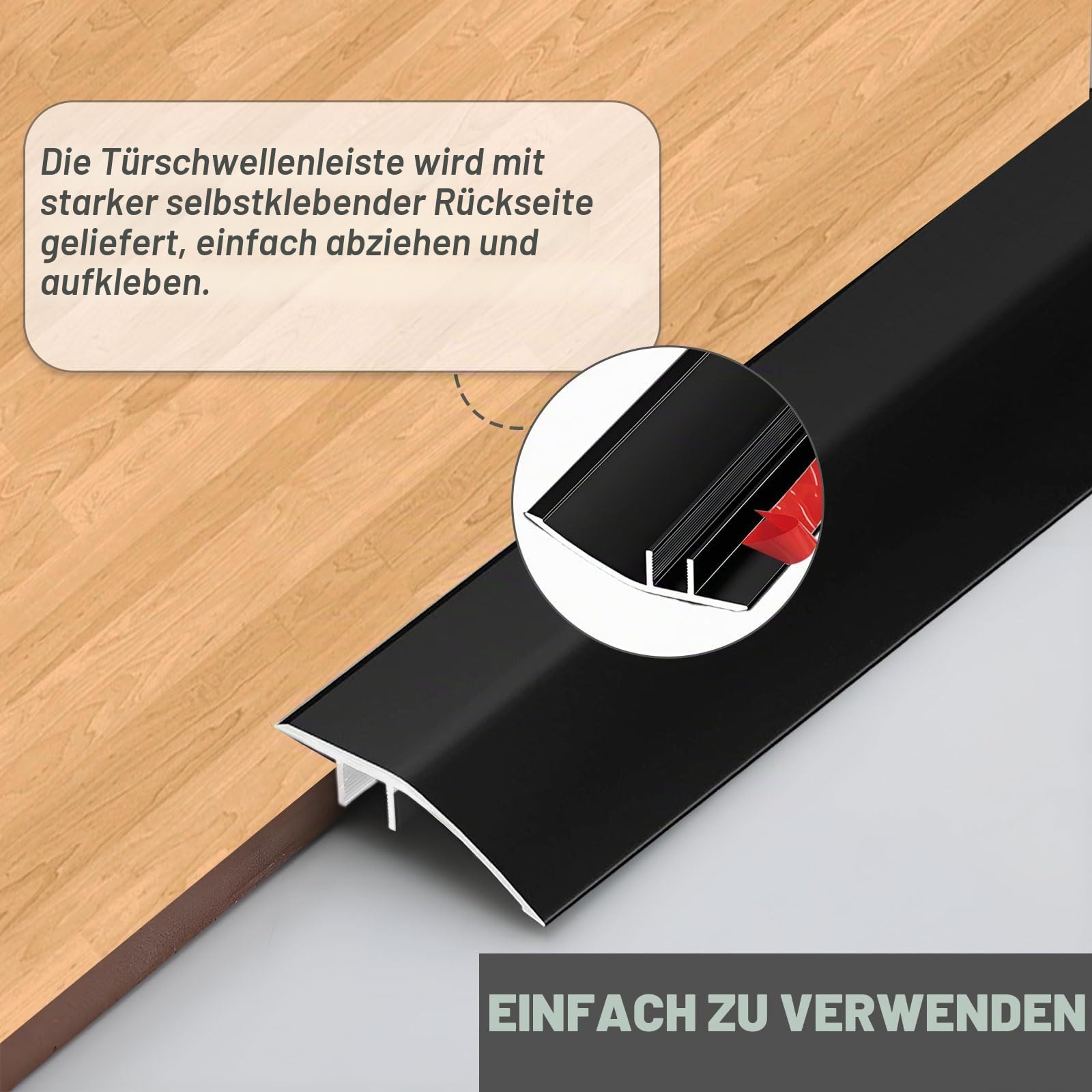 Aluminium-Bodenübergangsstreifen,0,9 m x 43 mm Aluminium Türschwellen Leiste, Selbstklebendes Übergangsprofil, Bodenübergangsleiste, Überbrücken die Höhenausgleich 8-15 mm