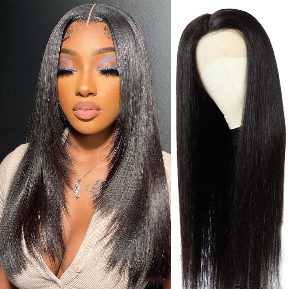 T Part Lace Front Human Hair Wigs 13x6 Transparent Middle Part Straight Lace Front Wigs for Black Women 150% Density Natural hairline (18 Inch)