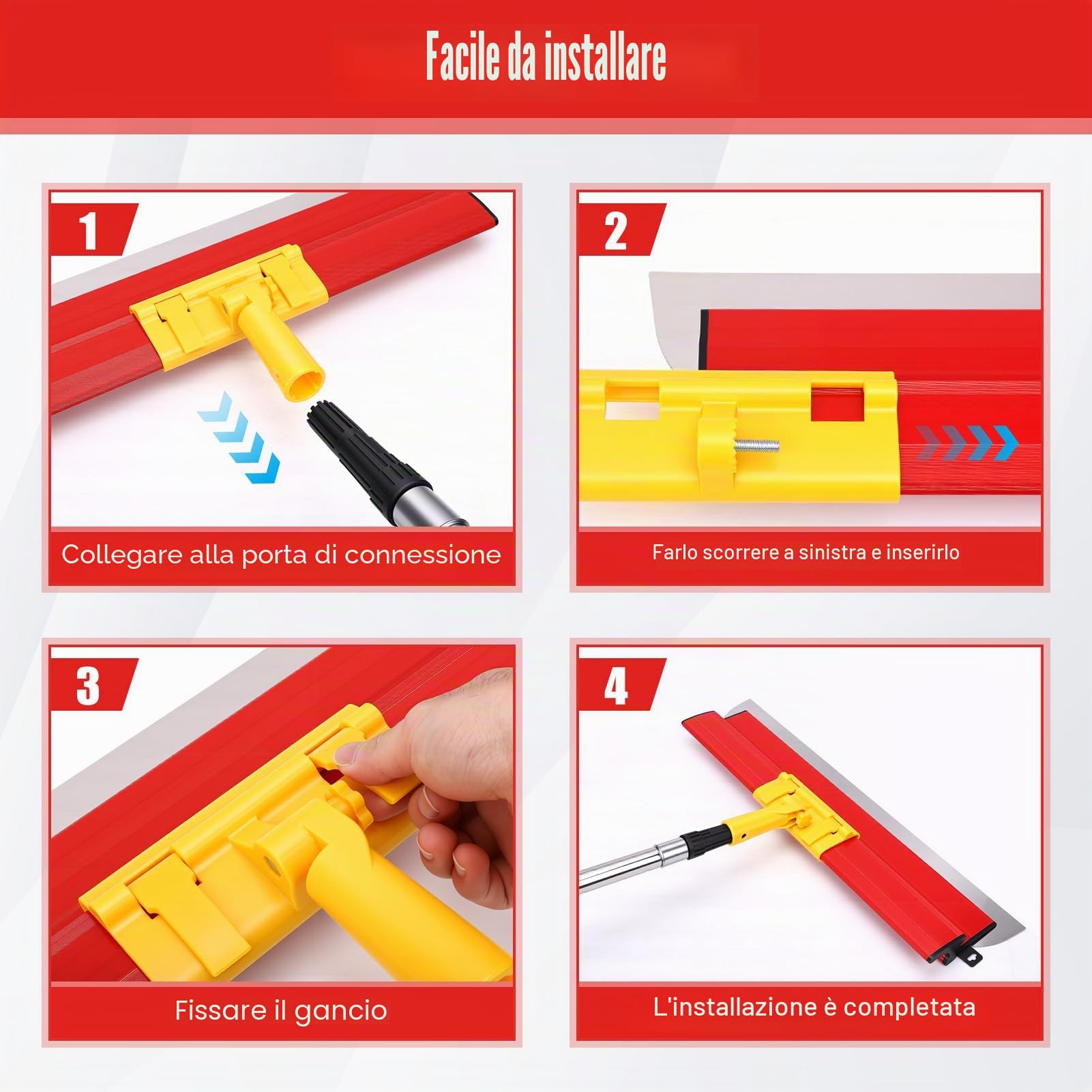 Spatole per Stucco Kit, Set di Strumenti per Finitura con 3 Raschietti (25cm+40cm+60cm), Rullo Anti-pelucchi e Asta di Prolunga, per Appiattire Pareti e Soffitti di Superficie