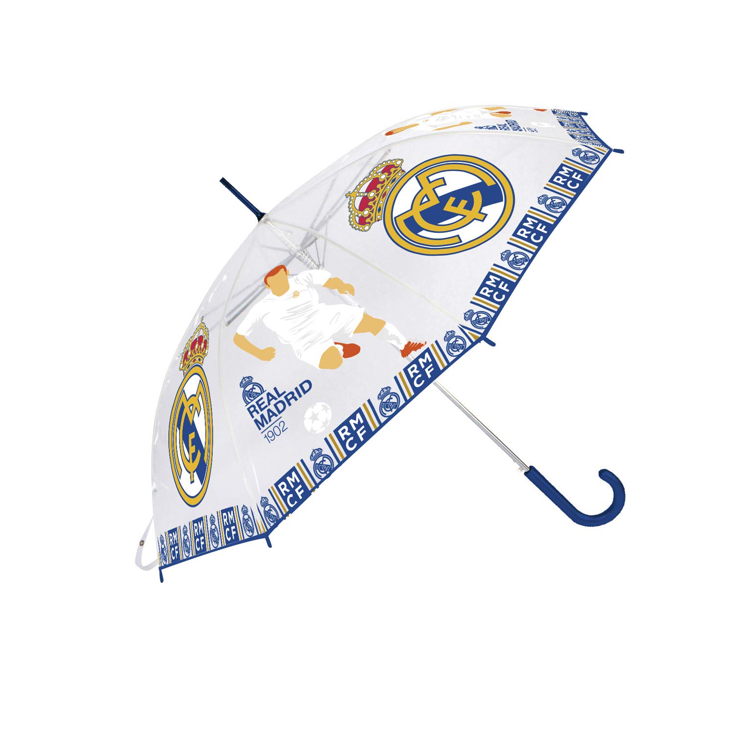 ARDITEX Real Madrid Parapluie en EVA transparent CF, 8 panneaux, diamètre 95 cm, ouverture automatique, camping et randonnée, adultes, unisexe, multicolore (multicolore), taille unique