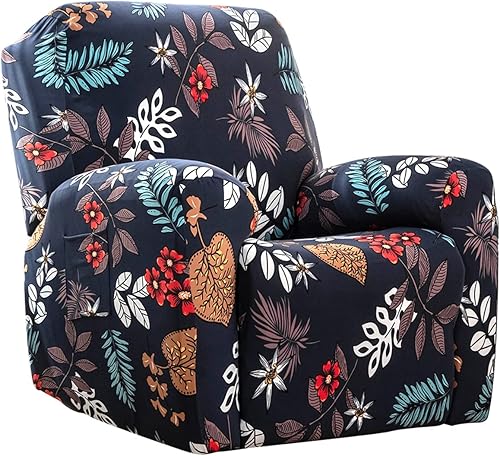 Miniatura 6 de Juego de 4 fundas para sillón reclinable de alta elasticidad, funda suave para sofá de 1 asiento, funda estampada para silla reclinable con bolsillo