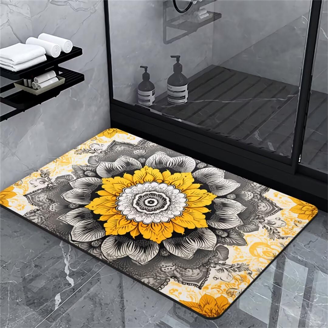 Badezimmerteppich Badteppich Groß 120x180cm Absorbierender Schnelltrocknend Badvorleger Badematten SaugfäHig Waschbar Badematte Mandala Bath Bathroom Mat, Teppich Badezimmer Matte Bad Teppich Gross