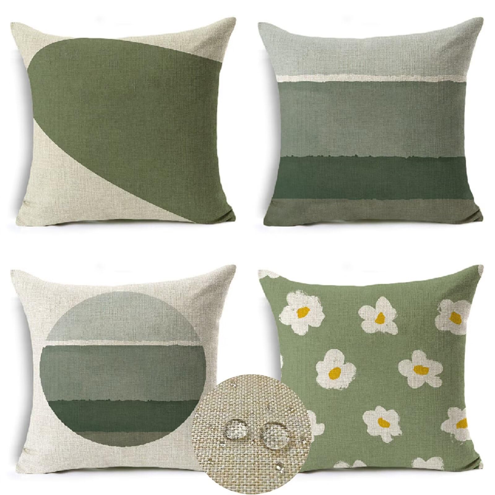 Fundas Cojines Decorativos Verde oliva Modernos Cojines Sofá 45x45cm Verano impermeable Lino Escandinavia Cojin Exterior,para Sofá Cama Coche Sala de Estar Hogar jardín Otoño Cojines Juego de 4 HY2521