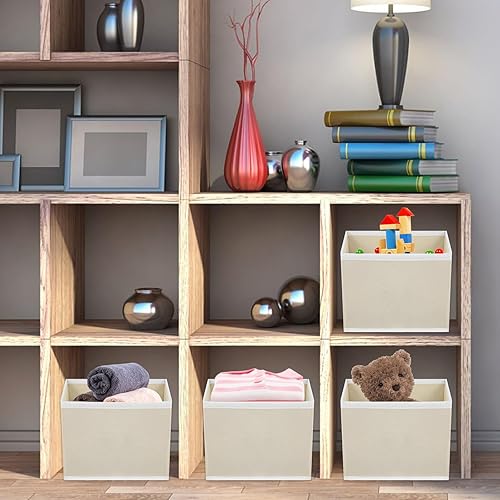 Miniatura 7 de Juego de 12 organizadores de cajones de lino, contenedores plegables de tela para ropa de bebé, pañales, calcetines, sujetadores y más (beige, 3