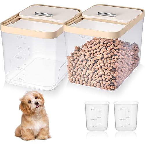 Giantree 2 Pack Airtight Dog Food Storage Container with 2 Scoops, Up to 10 lbs, Dog Cat Bird and Other Pet Food Storage Bin, Keep Pests Out, Translucent Body Keep Dry Fresh