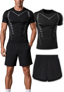 Conjunto Deportivo Hombre 2 Piezas, Camiseta y Pantalón Corto, Transpirable, Secado Rápido, Gym, Crossfit, Running, Padel