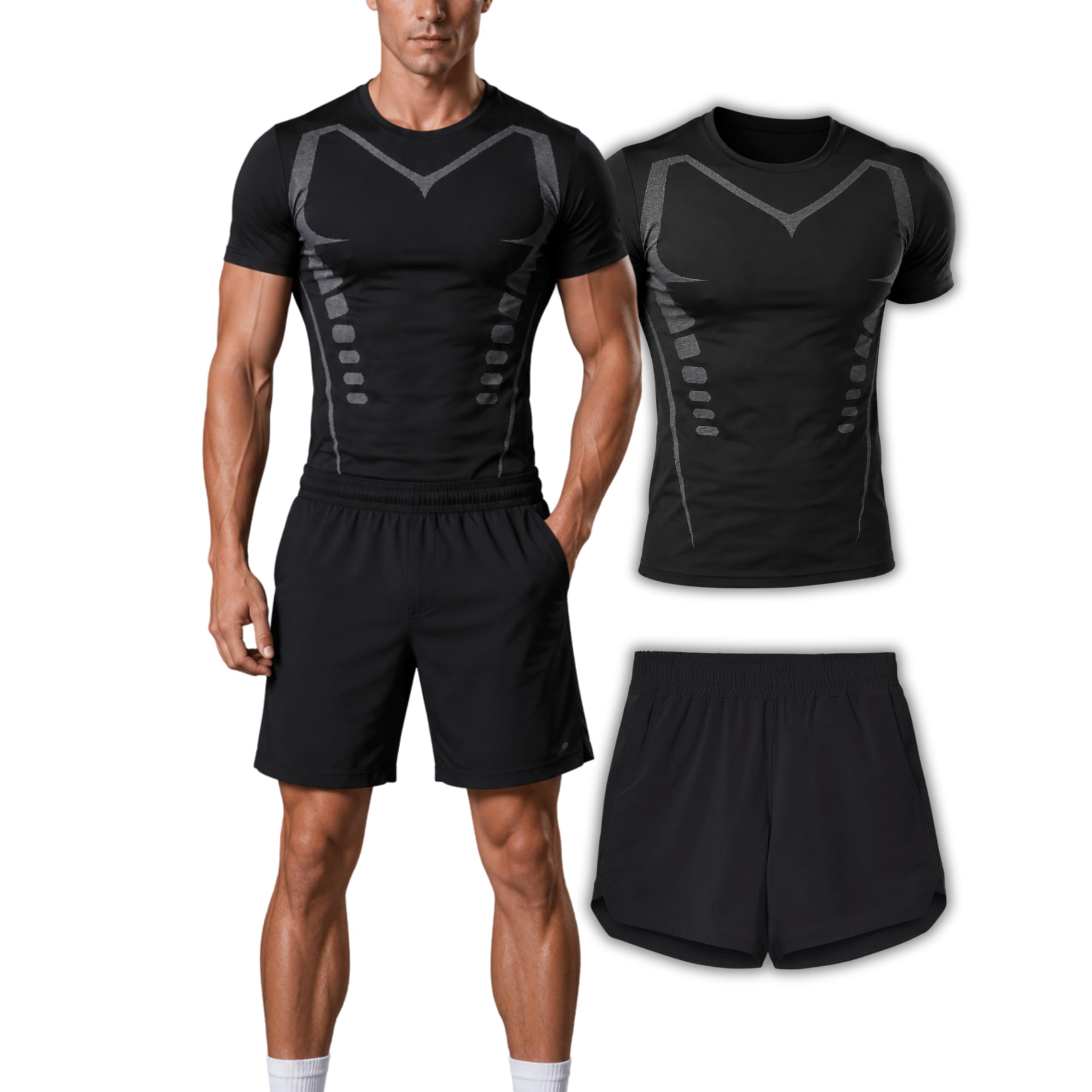 Conjunto Deportivo Hombre 2 piezas - Camisetas Deporte Hombre y Pantalones Cortos Hombre Deporte - Resistentes Transpirables y de Secado Rápido para Gym Crossfit Running y Padel