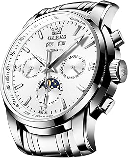 OLEVS Automatic Men Watch Self Winding Mechanical Luxury Dress Moon Phase Stainless Steel Waterproof Luminous Calendar Wrist Watch